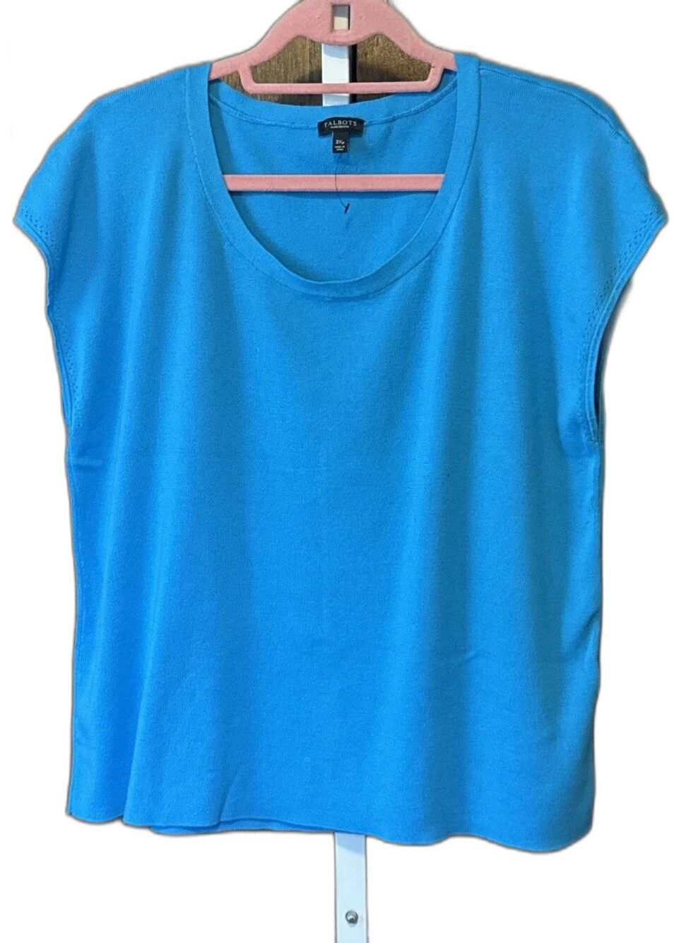 Talbots Teal Blue Cotton Blend Knit Top Size 3X Petite Mature Spring Minimalist
